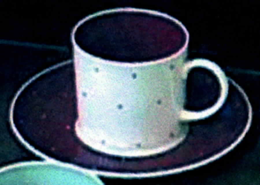 Raised Spot Red Flat Cup & Saucer Set by Susie Cooper-1