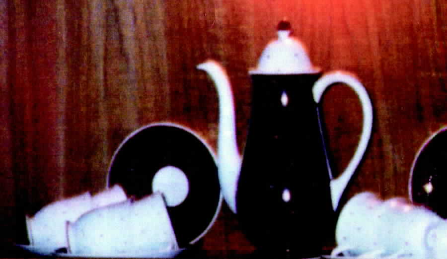 Raised Spot Red Footed Demitasse Cup & Saucer Set by Susie Cooper-1