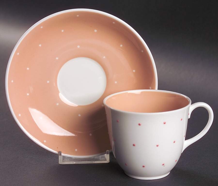 Raised Spot Pink Flat Cup & Saucer Set by Susie Cooper-1