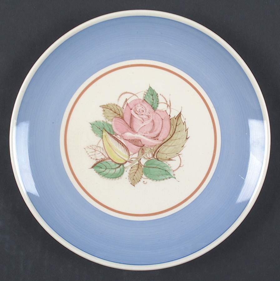 Patricia Rose Blue (Blue Border, Brown Ring) Salad Plate by Susie Cooper-1