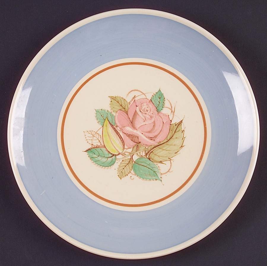 Patricia Rose Blue (Blue Border, Brown Ring) Coupe Salad Plate by Susie Cooper-1