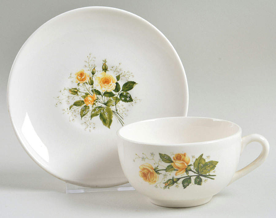 Cathy Rose Yellow (Coupe, No Trim) Flat Cup & Saucer Set by Sabin-1