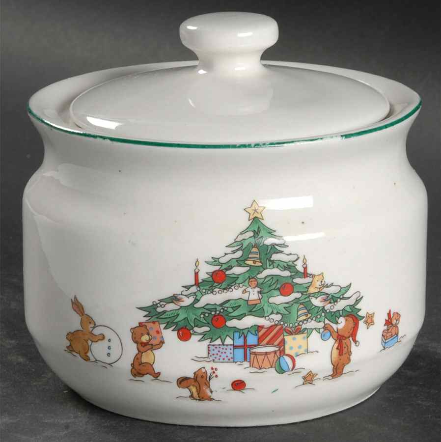 Whimsical Christmas (Smooth, Green Trim) Sugar Bowl & Lid by Salem-1
