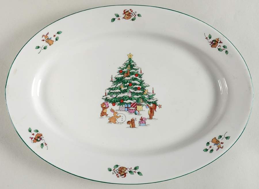 Whimsical Christmas (Smooth, Green Trim) 14" Oval Serving Platter by Salem-1