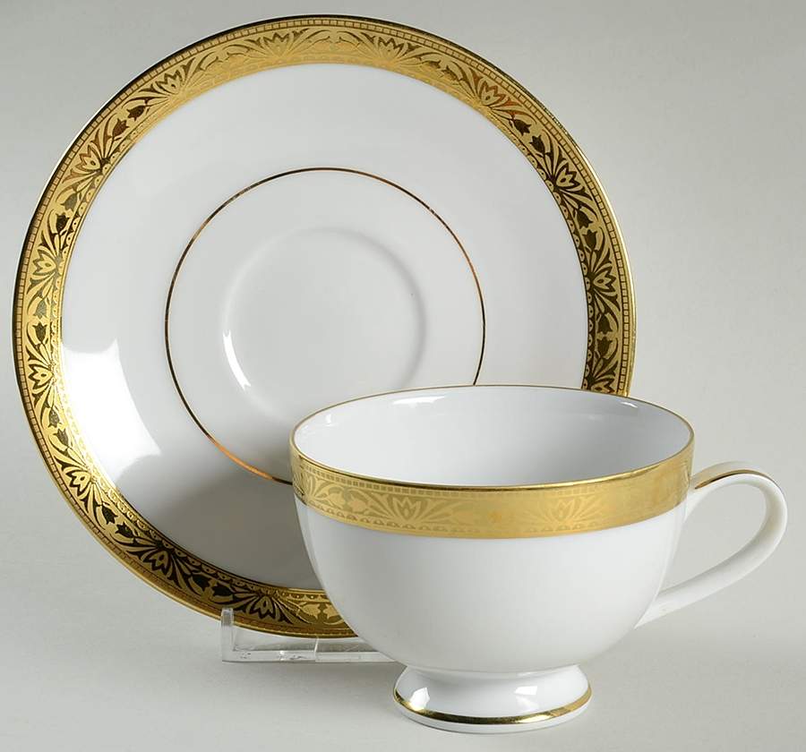 Etched in Gold Footed Cup & Saucer Set by Spiegel China-1
