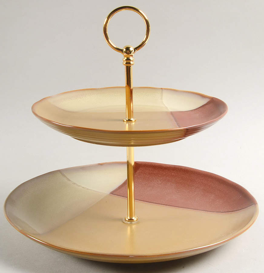Gold Dust Sienna 2 Tiered Serving Tray (Dinner & Salad Plate) by Sango-1