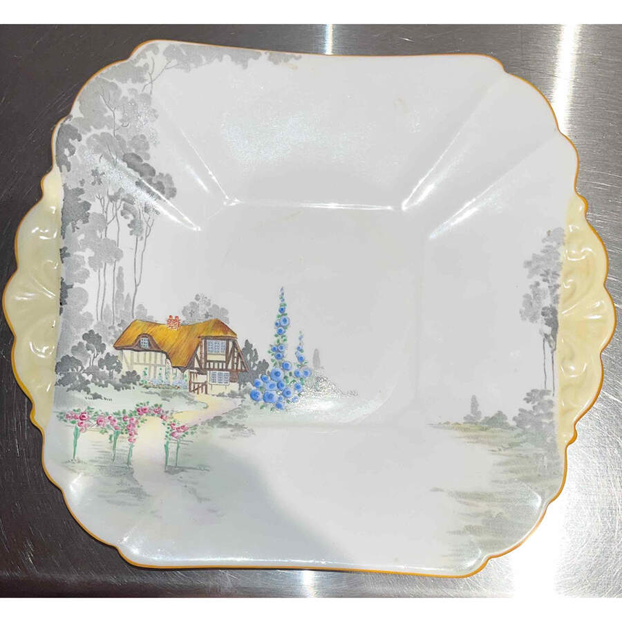 Cottage-2 Square Handled Cake Plate by Shelley-1