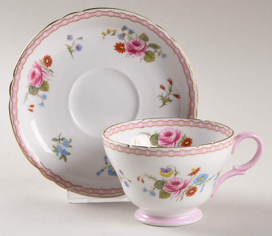 Rose&Red Daisy Footed Cup & Saucer Set by Shelley-1
