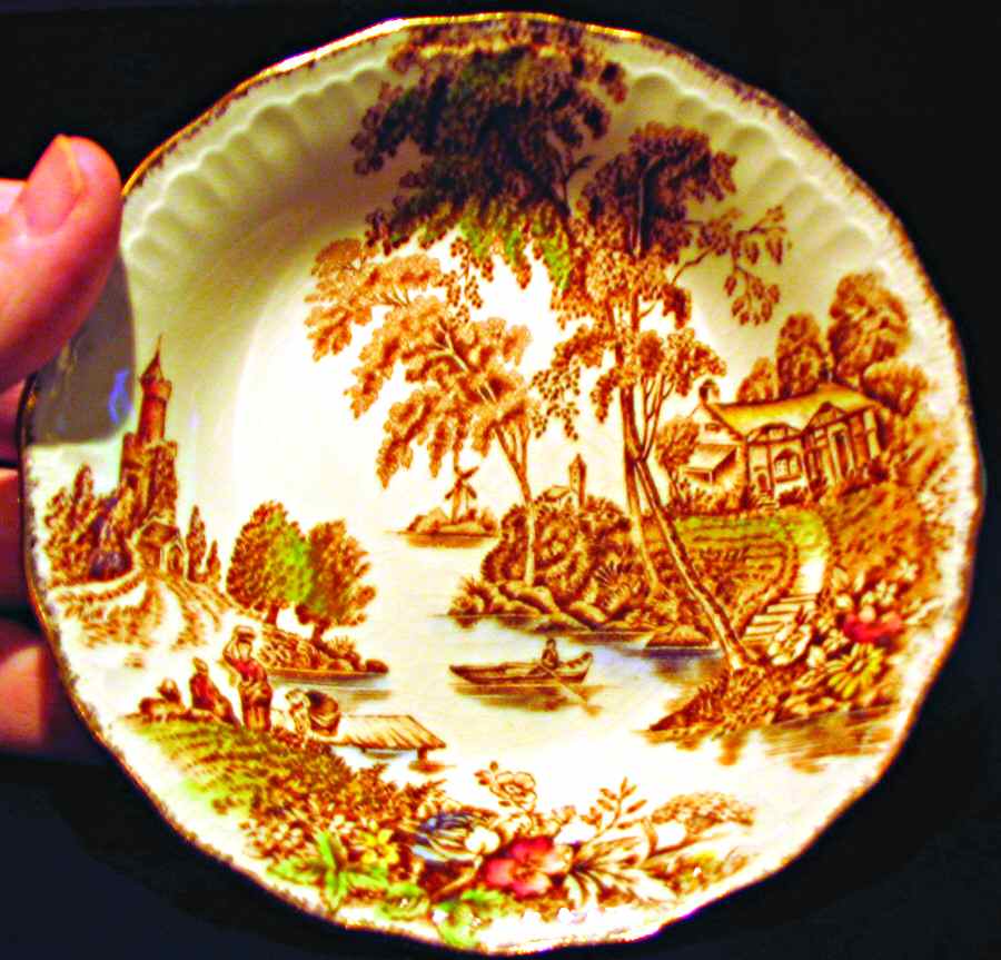 The Ferry Brown Multicolor (Gold Trim) Fruit/Dessert (Sauce) Bowl by Swinnertons-1