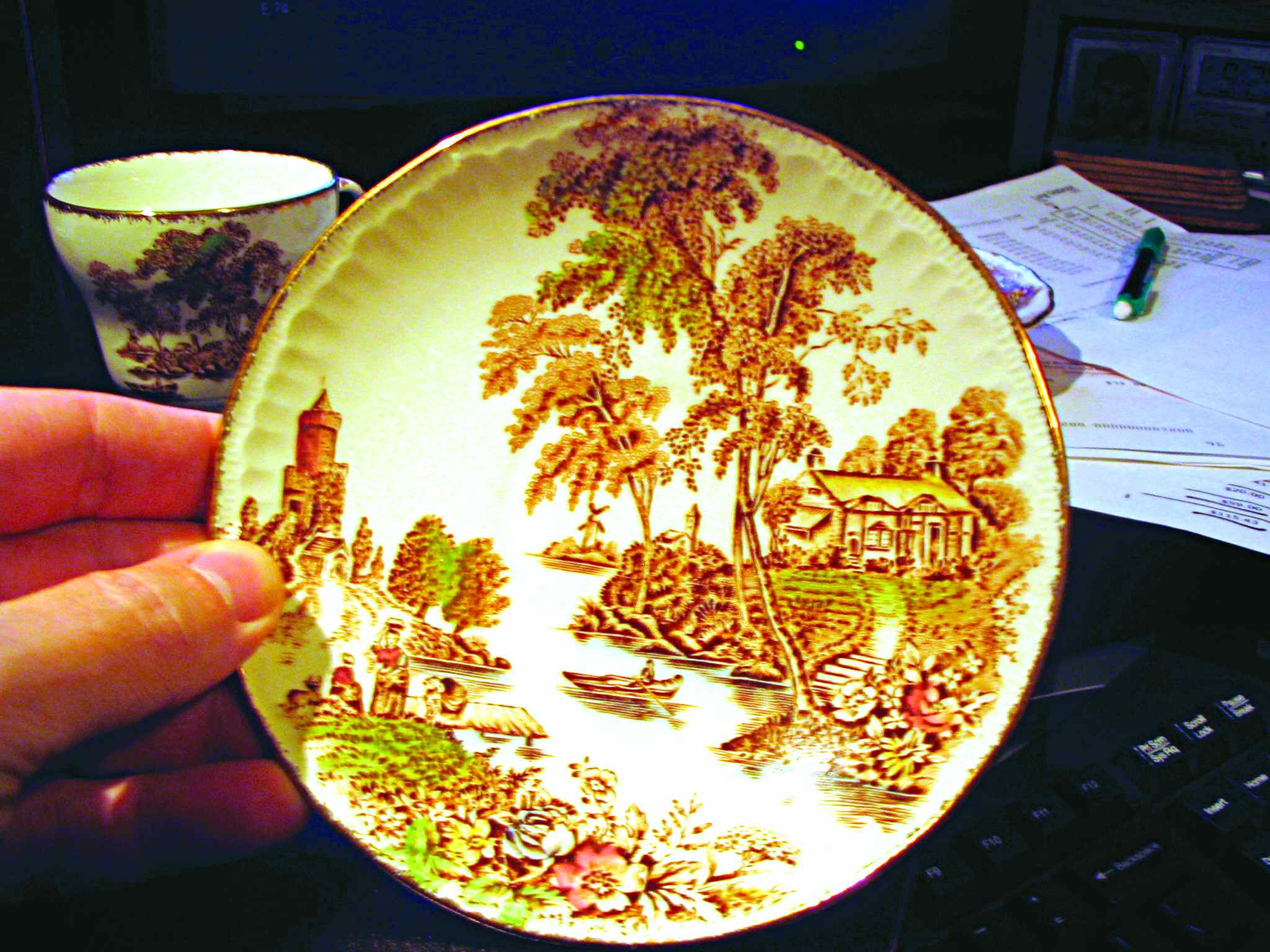 The Ferry Brown Multicolor (Gold Trim) Saucer by Swinnertons-1