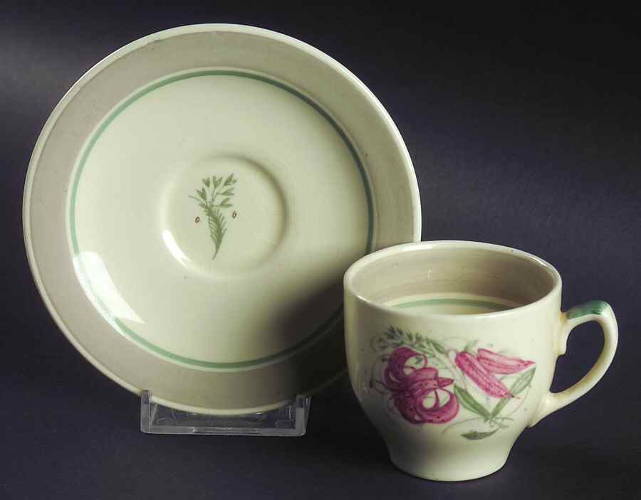 Tigerlily Beige Flat Demitasse Cup & Saucer Set by Susie Cooper-1