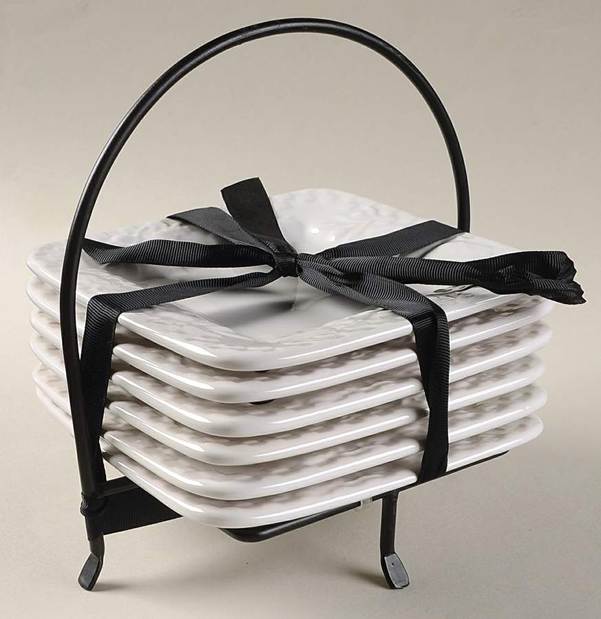 Home Grown (White) (Set of 6) Square Bread & Butter Plates & Caddy by Signature-1