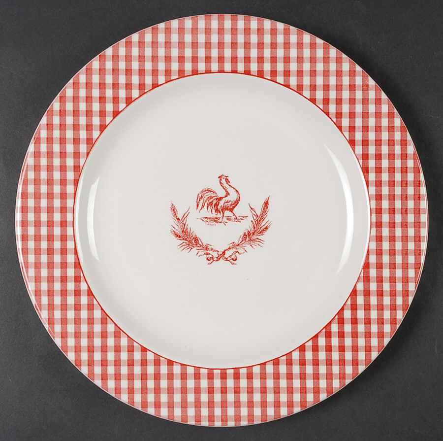 Rooster Gingham Red Dinner Plate by Stoney Hill-1