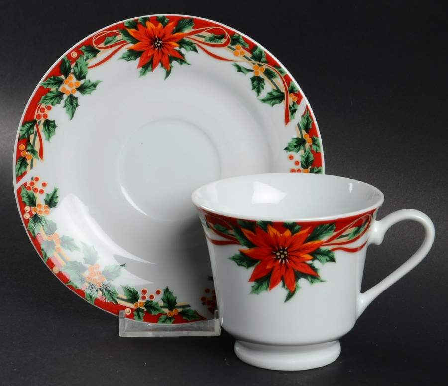 Poinsettia Footed Cup & Saucer Set by Sunflower-1