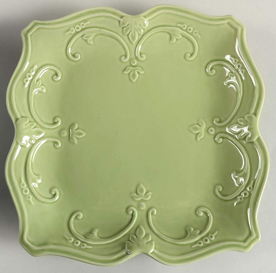 Fancy Scroll Green Square Dinner Plate by Sweet Olive Designs-1