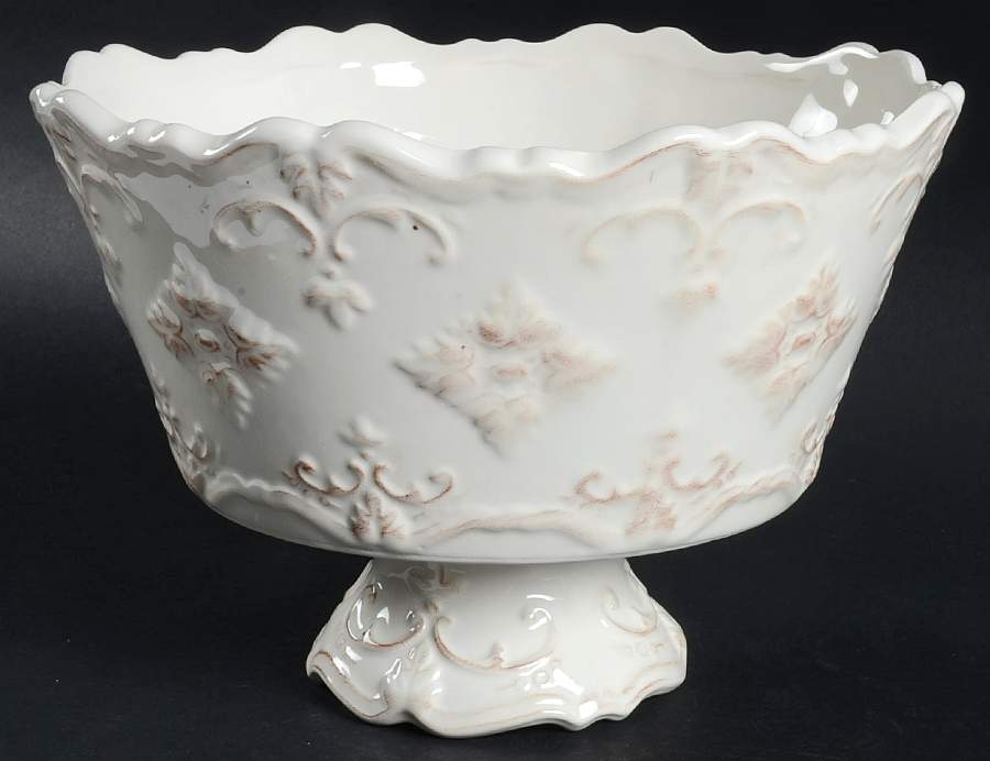 Fancy Scroll Antique White 9" Round Serving Bowl by Sweet Olive Designs-1