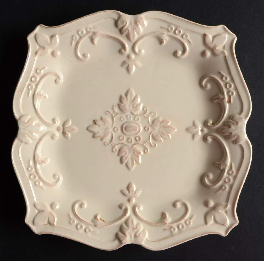 Fancy Scroll Antique White Square Salad/Dessert Plate by Sweet Olive Designs-1