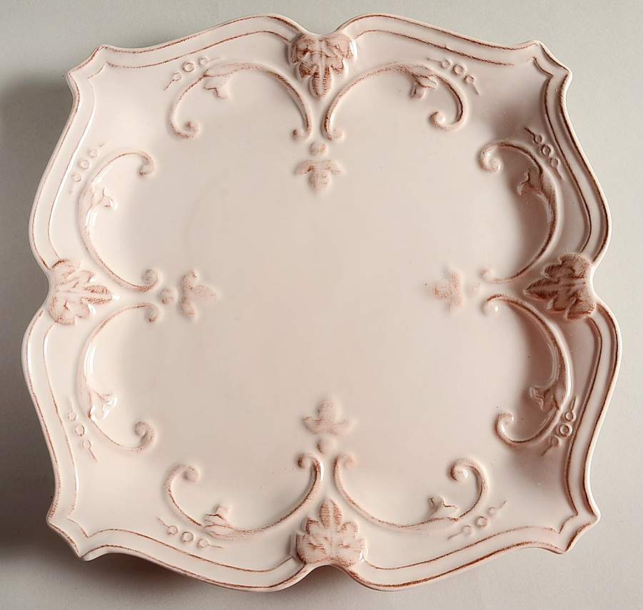 Fancy Scroll Antique White Square Dinner Plate by Sweet Olive Designs-1