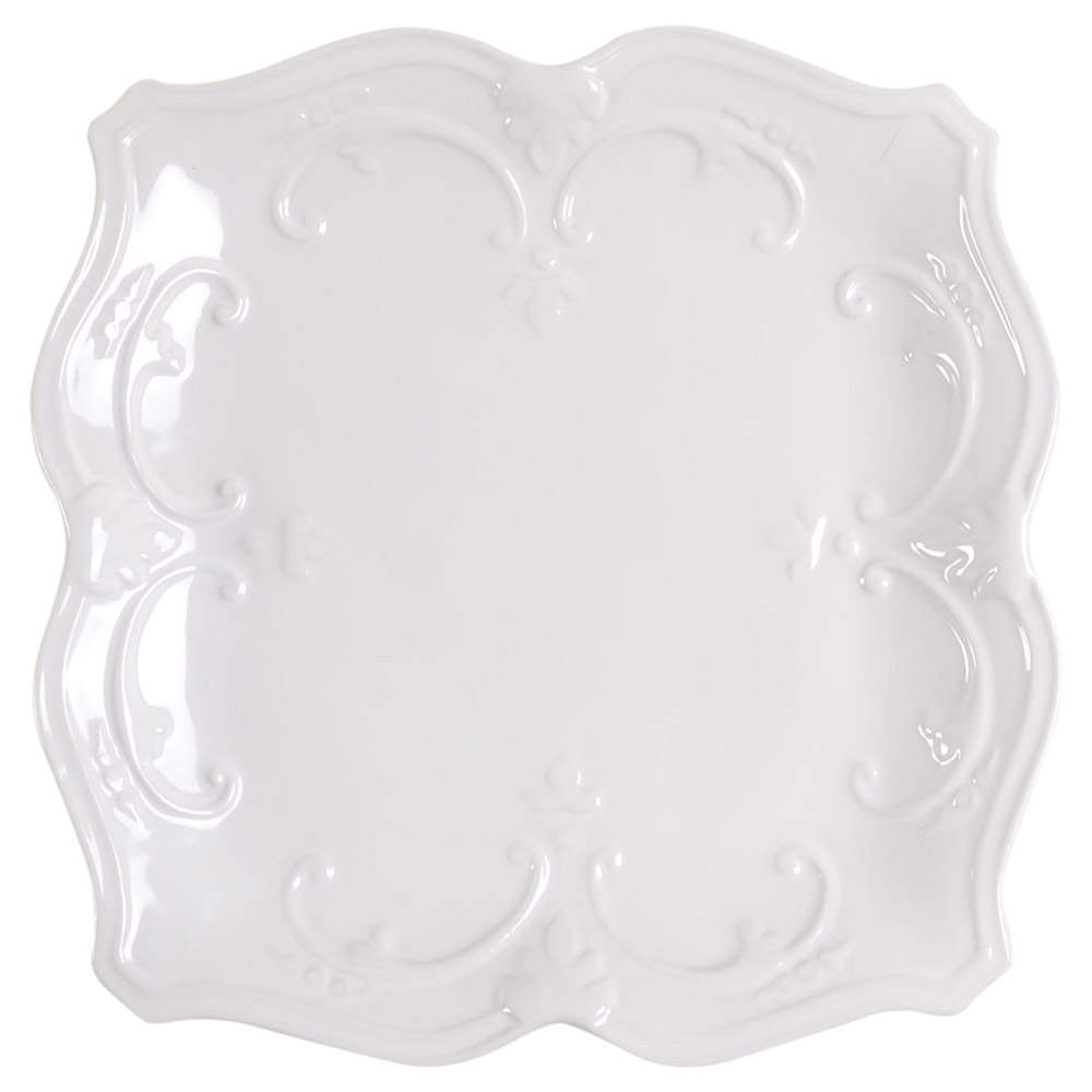 Fancy Scroll White Square Dinner Plate by Sweet Olive Designs-1