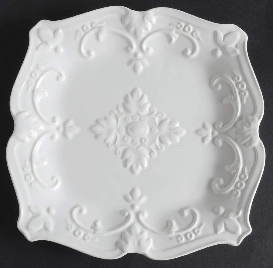 Fancy Scroll White Square Salad/Dessert Plate by Sweet Olive Designs-1