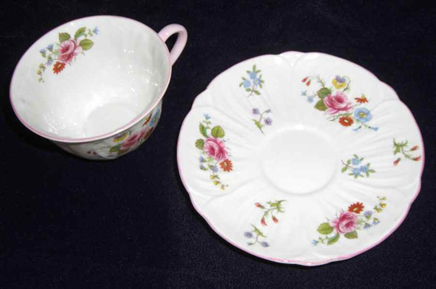 Rose & Red Daisy (Oleander) Flat Cup & Saucer Set by Shelley-1