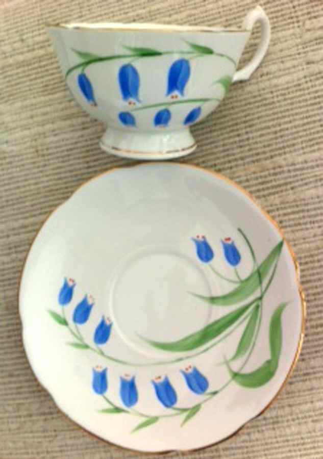 Bluebells (Gold Trim) Footed Cup & Saucer Set by Salisbury-1