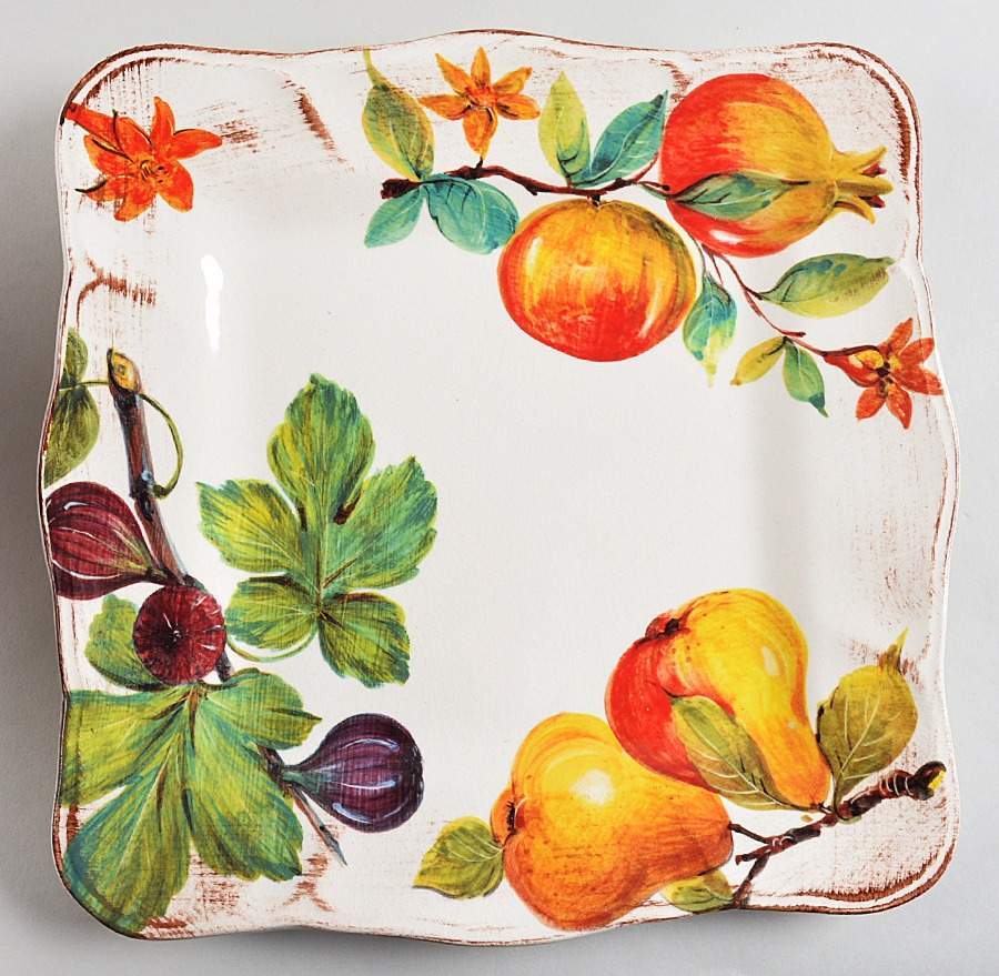 Autumn Fruit Square Dinner Plate by Sur La Table-1