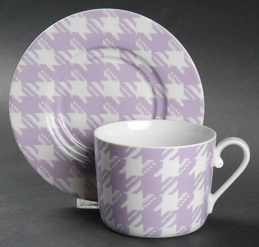 Houndstooth Lilac Flat Cup & Saucer Set by Sabre-1
