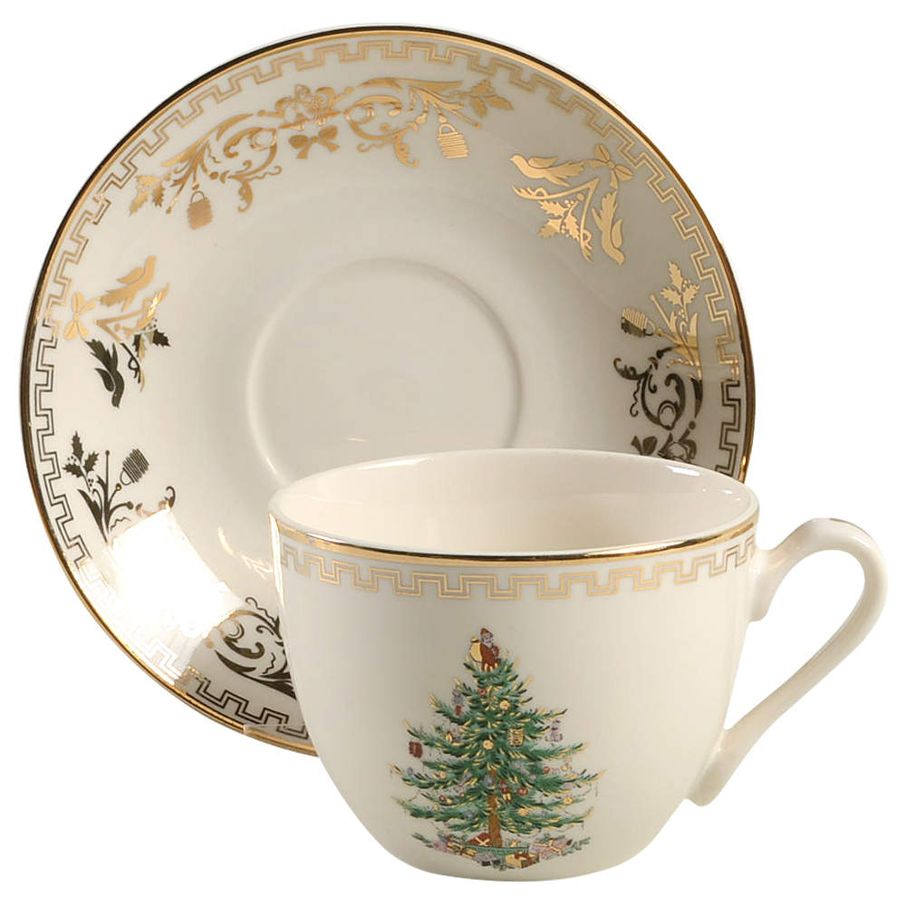Christmas Tree Gold Collection Flat Cup & Saucer Set by Spode-1