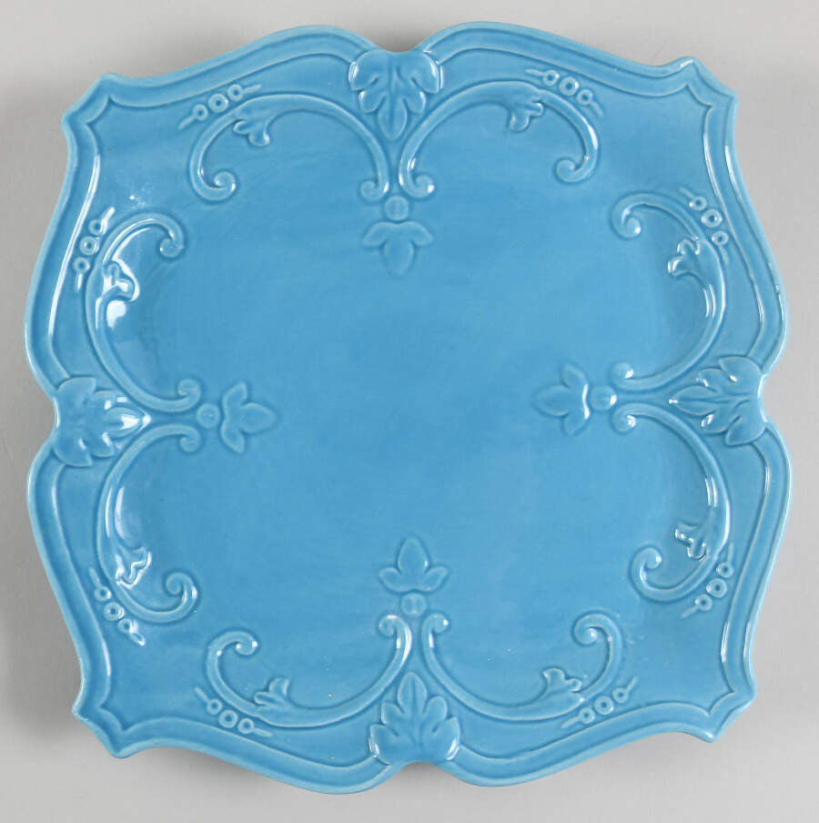 Fancy Scroll Aqua Square Dinner Plate by Sweet Olive Designs-1