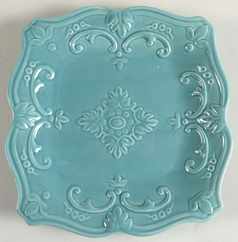 Fancy Scroll Aqua Square Salad/Dessert Plate by Sweet Olive Designs-1