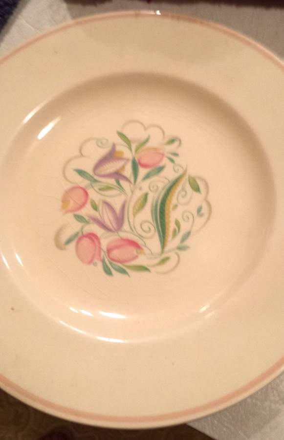 Dresden Spray Pink Band Dinner Plate by Susie Cooper-1