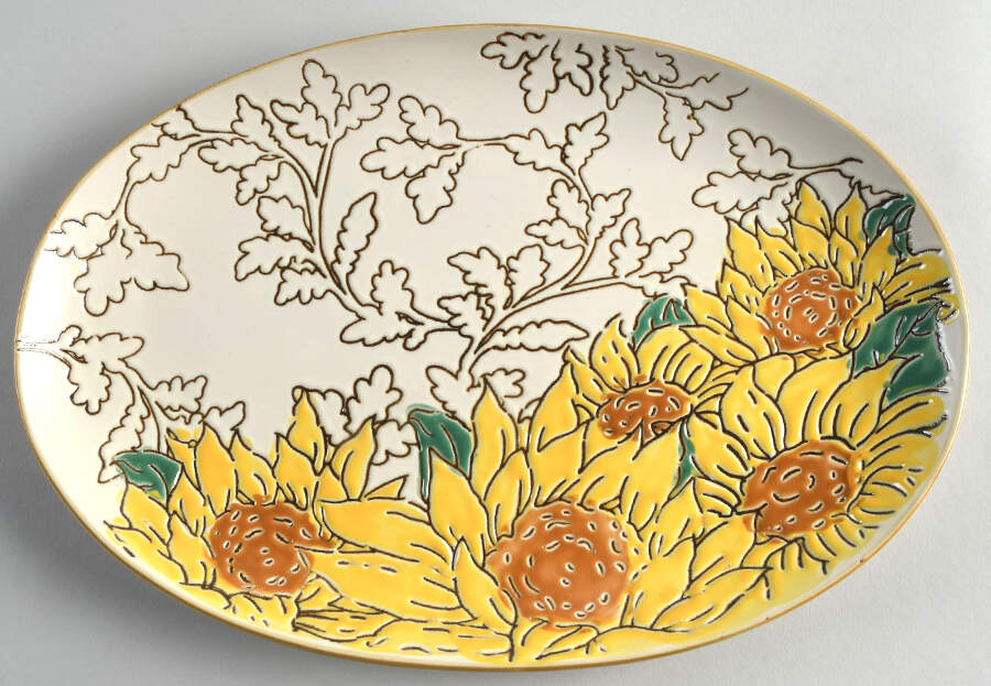 Gilded Sunflower 12" Oval Serving Platter by Spectrum-1