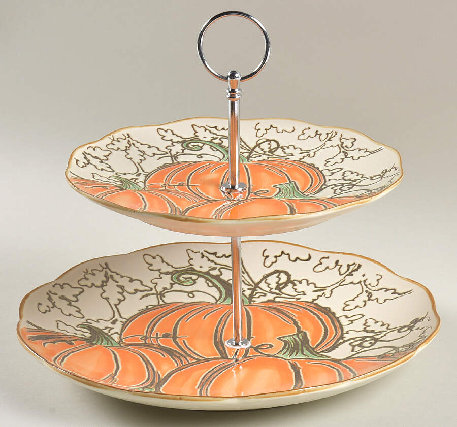 Gold Pumpkin 2 Tiered Serving Tray (Dinner & Salad Plate) by Spectrum-1
