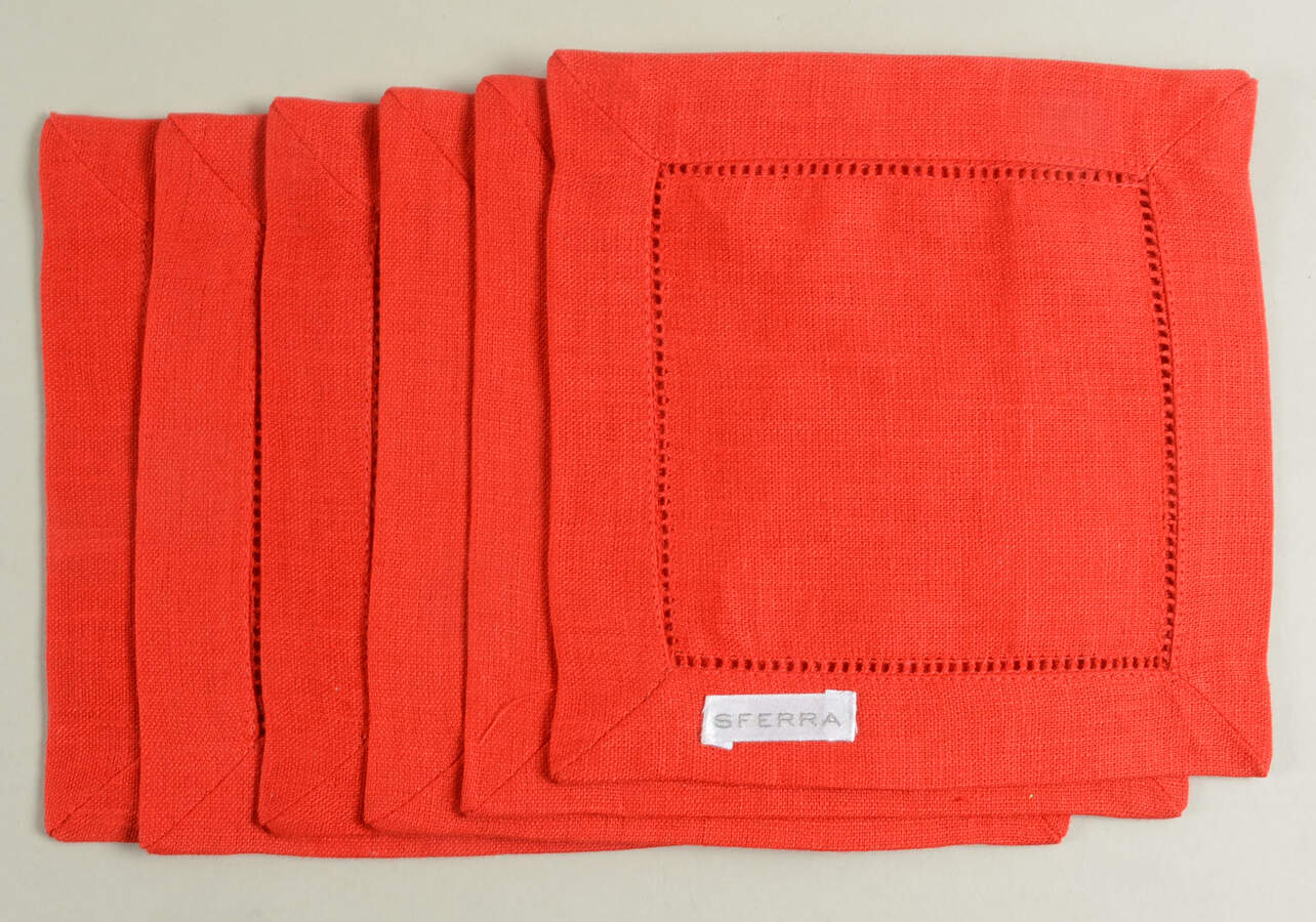 Fine Linens, Napkins (6 Pack) 6" X 6" Red Cocktail Napkin by Sferra-1