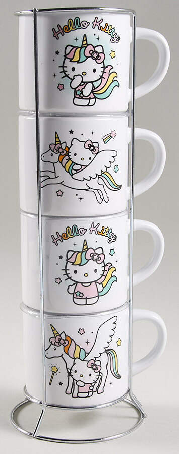 Hello Kitty (Miscellaneous) Stackable Mug - Set of 4 & Metal Holder by Silver Buffalo-1