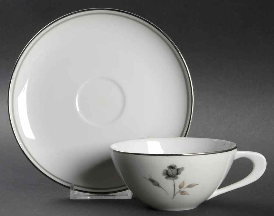 Midnight Rose Flat Cup & Saucer Set by Three Crown (Japan)-1