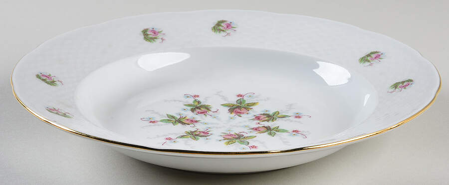 Springtime (White Bkgd, Basketweave Pink Rose) Rim Soup Bowl by Thun-1