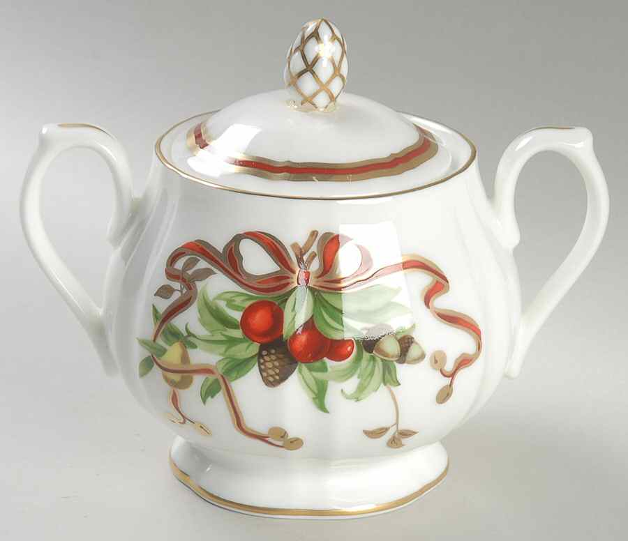 Tiffany Holiday (White Background, Japan) Sugar Bowl & Lid by Tiffany-1