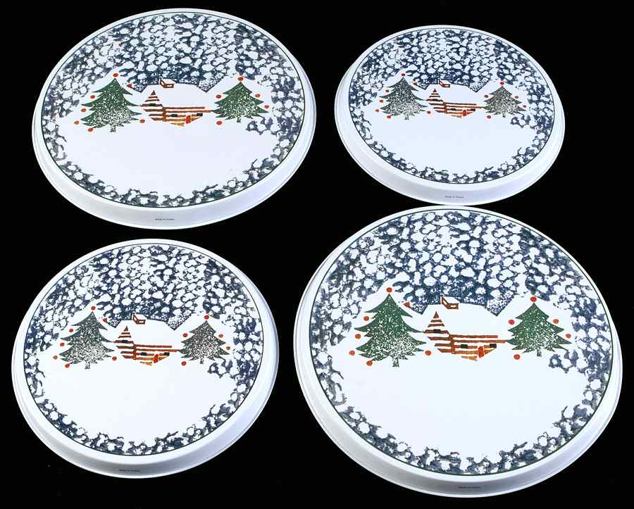 Cabin In The Snow (Set/4) Tin Stove Covers-2 8" & 2 10" Round Covers by Tienshan-1