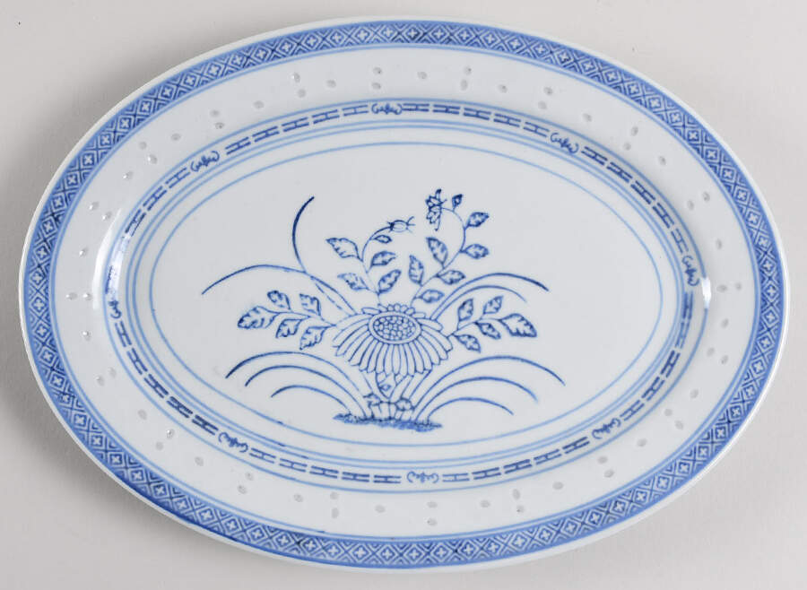 Rice Flower 12" Oval Serving Platter by Tienshan-1