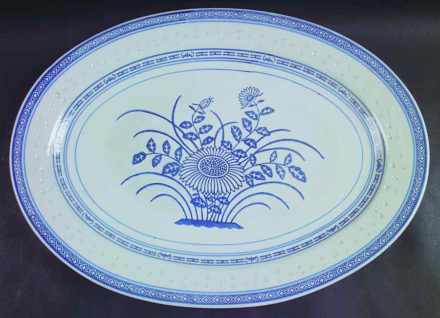 Rice Flower 18" Oval Serving Platter by Tienshan-1