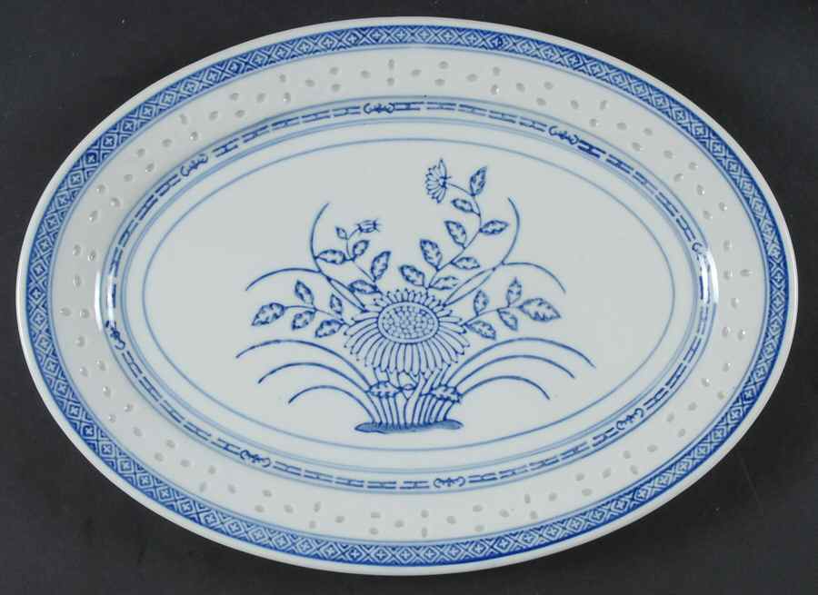 Rice Flower 14" Oval Serving Platter by Tienshan-1