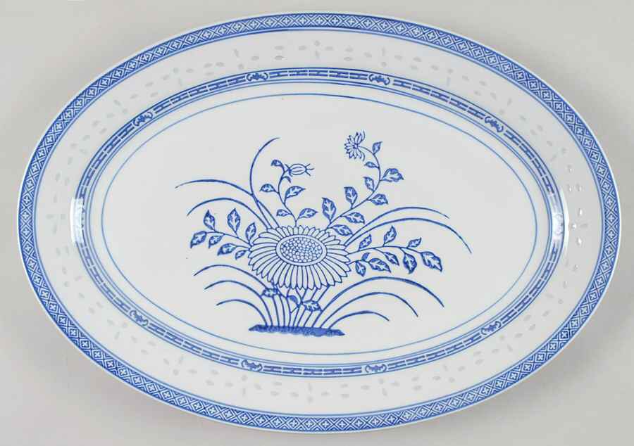 Rice Flower 16" Oval Serving Platter by Tienshan-1