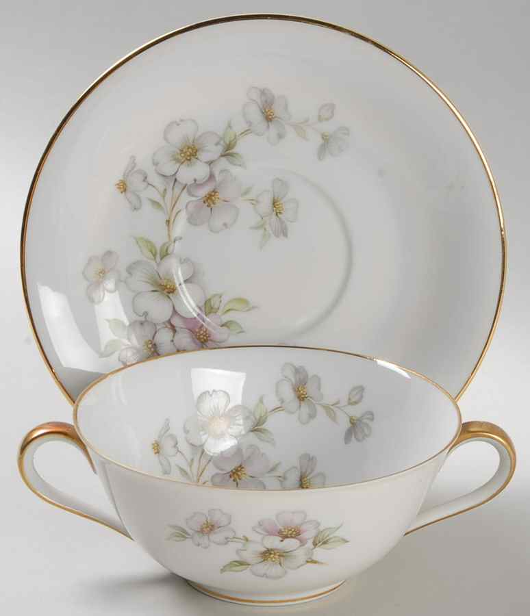 Dogwood Flat Cream Soup Bowl & Saucer Set by Tirschenreuth-1