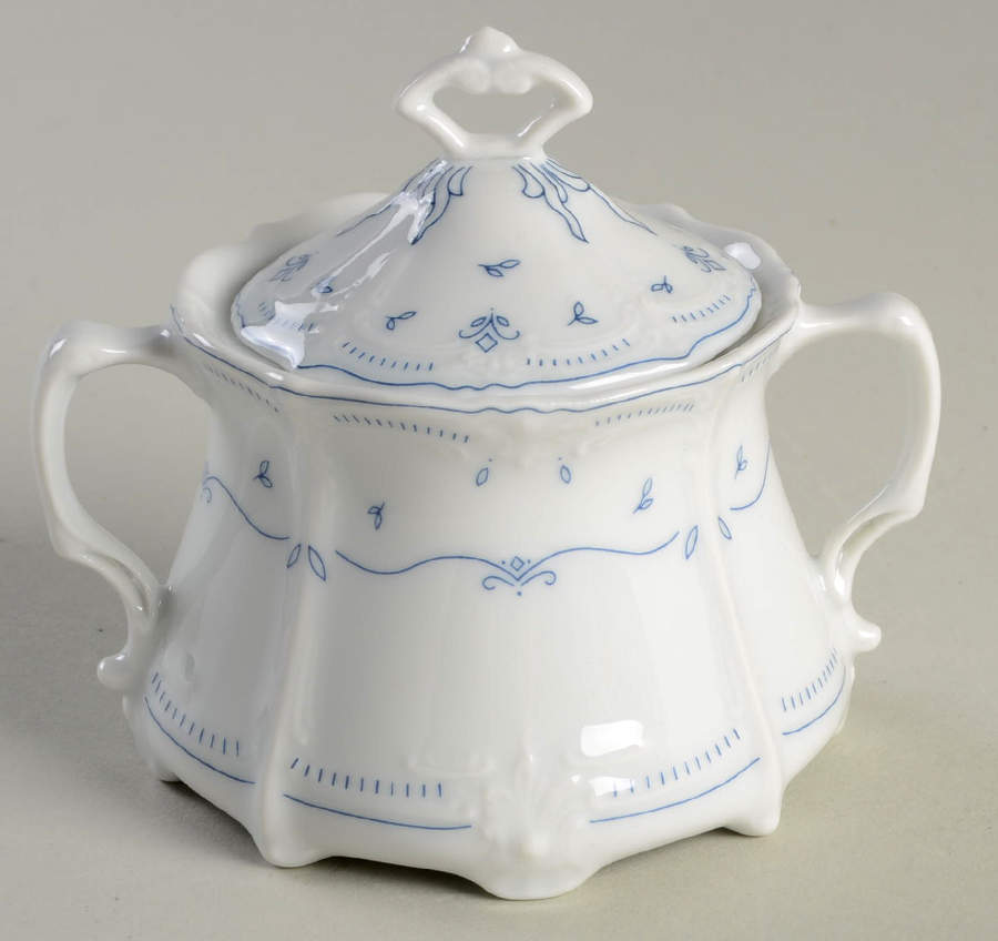 Fleur De Lis Blue Mini Sugar Bowl & Lid by Tirschenreuth-1