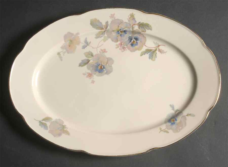 Pansy Cream 13" Oval Serving Platter by Tirschenreuth-1