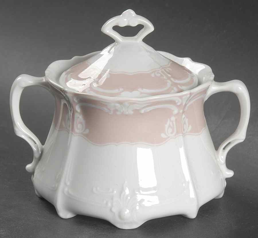 Rose (Pale Pink Color Band) Sugar Bowl & Lid by Tirschenreuth-1
