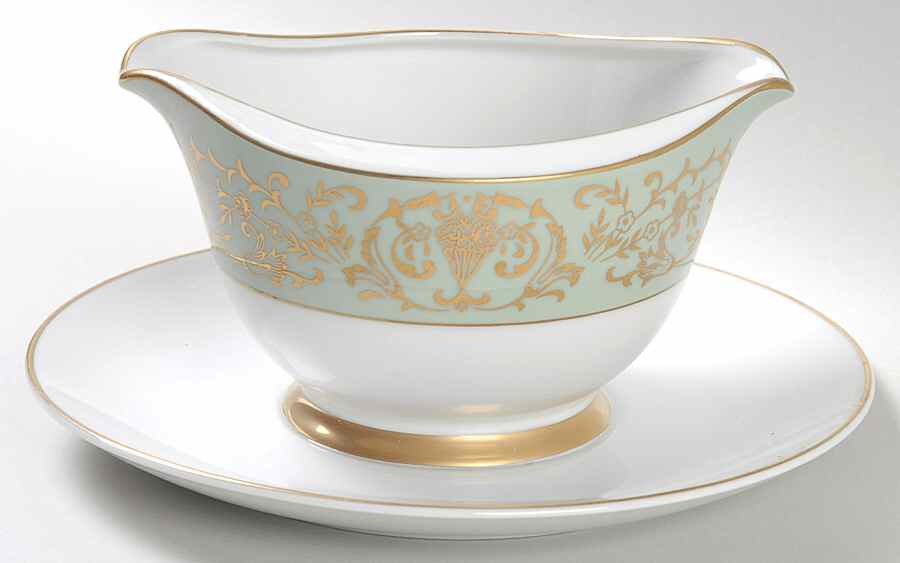 Coronation Green Gravy Boat with Attached Underplate by Tradition-1