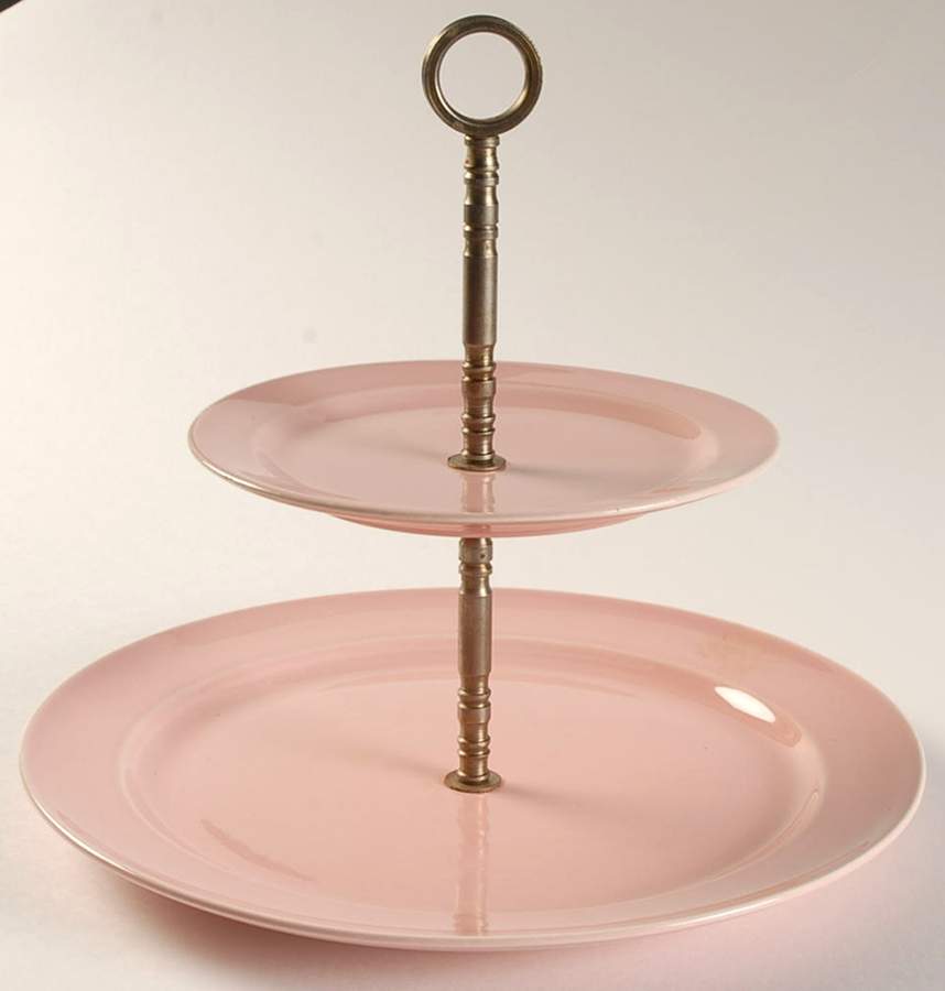 Luray Pastels Sharon Pink 2 Tiered Serving Tray (Lunch & Bread/Butter Plate) by Taylor, Smith & Taylor (Ts&T)-1